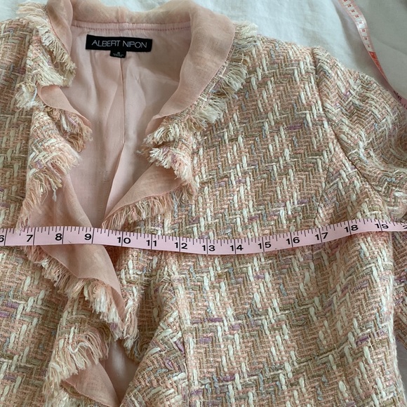 ALBERT NIPON Pink Tweed Ruffle Chiffon Skirt Suit Size 8 - Picture 10 of 14